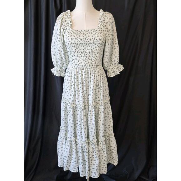 Ivy City Co Womens Micro Blue Floral Madeline Midi Dress XS Prairie Cottage - Picture 4 of 11
